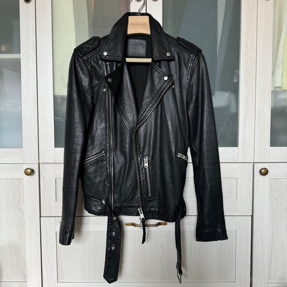 All Saints Jet Black Leather Biker Jacket